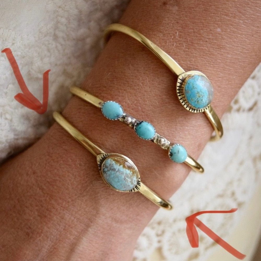 Gold and turquoise cuff bracelet, adjustable